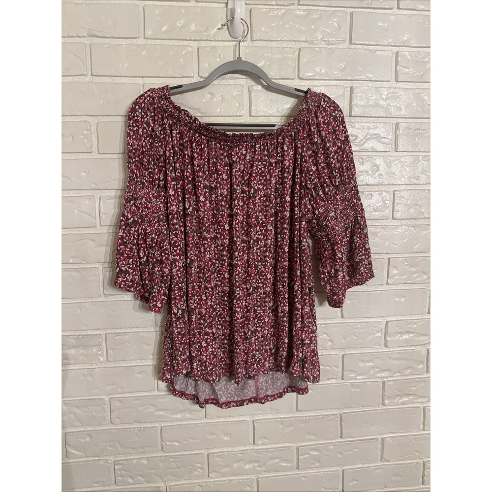 Lane Bryant Women's Size 22/24 Short Sleeve Off The Shoulder Dotted Pink Blouse